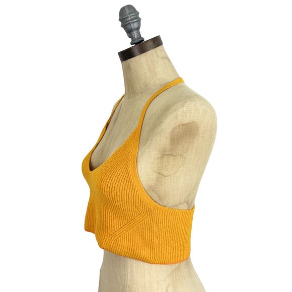 RAG & BONE Soleil Cotton Rib Bra Crop Top S T-Back Strap Deep Yellow EUC B25 - Picture 5 of 6
